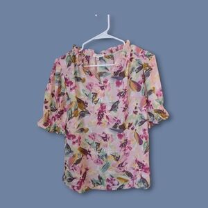 NWT-- Ladies Pleione Pink Flutter Sleeve Blouse Size Small